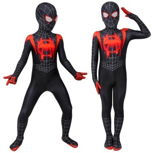 Boys Halloween Gifts Miles Morales Black SpiderMan Cosplay Suit Nylon Bodysuit
